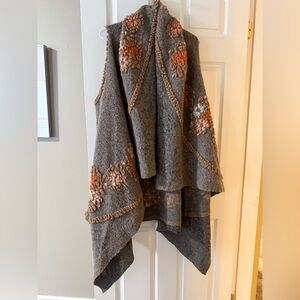 Bella Felted Wool Floral Vest Cardigan Poncho Made in Italy OS